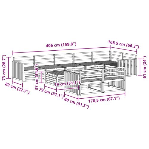 Комплект дивани за открито 9 pcs Естествен