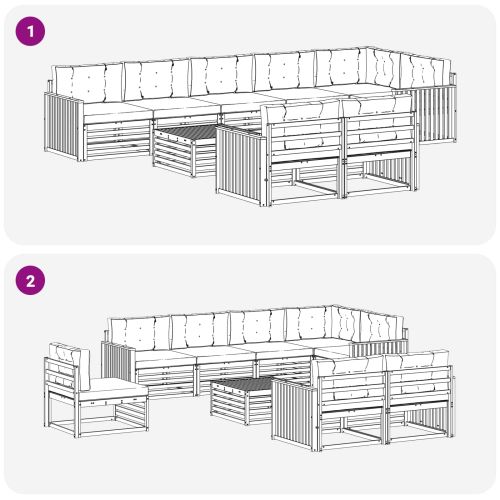Комплект дивани за открито 9 pcs Натурален и Крема