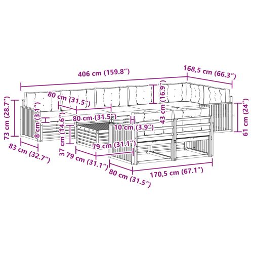 Комплект дивани за открито 9 pcs Натурален и Крема