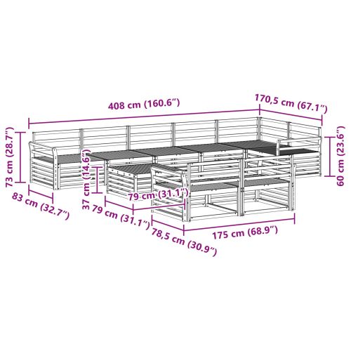 Комплект дивани за открито 9 pcs Естествен