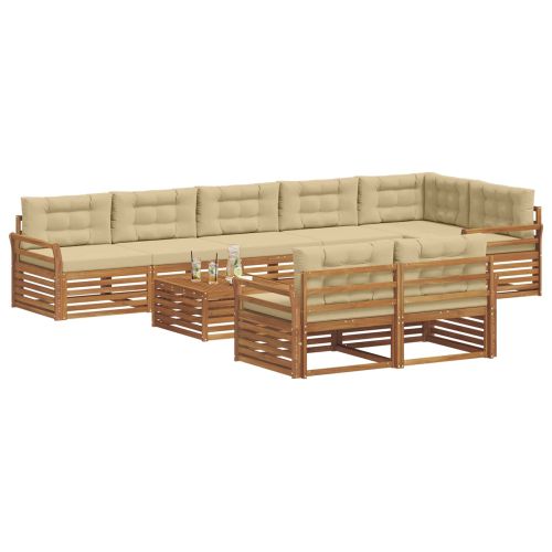 Комплект дивани за открито 9 pcs Натурален и Бежов