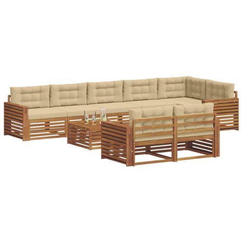 Комплект дивани за открито 9 pcs Натурален и Бежов