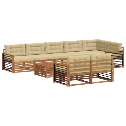 Комплект дивани за открито 9 pcs Натурален и Бежов