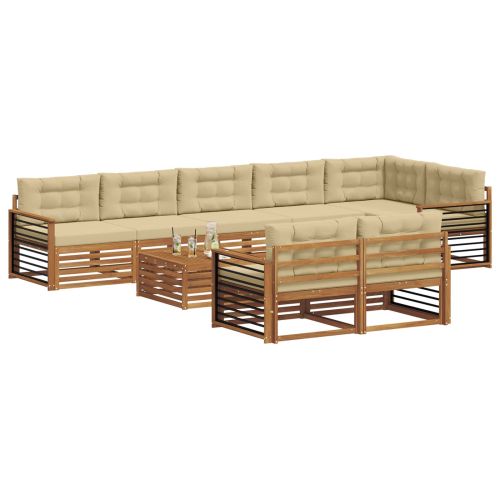 Комплект дивани за открито 9 pcs Натурален и Бежов