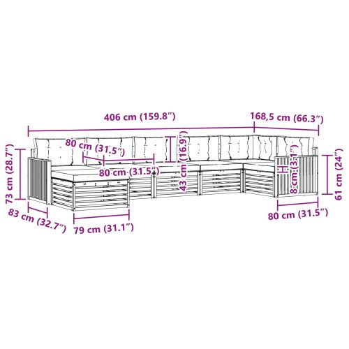 Комплекти дивани 7 pcs Натурален и Бежов Солидно акациево дърво