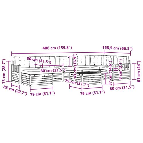 Комплекти дивани 8 pcs Натурален и Бежов Солидно акациево дърво