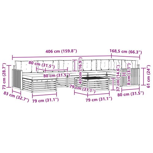 Комплекти дивани с възглавница 8 pcs Естествено и светло сиво