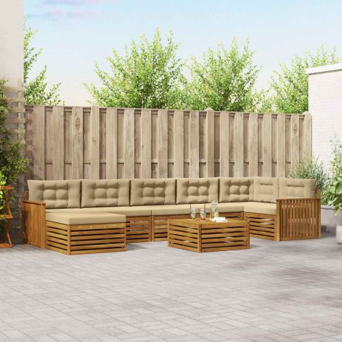 Комплекти дивани 8 pcs Натурален и Бежов Солидно акациево дърво