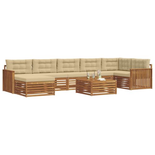 Комплекти дивани 8 pcs Натурален и Бежов Солидно акациево дърво