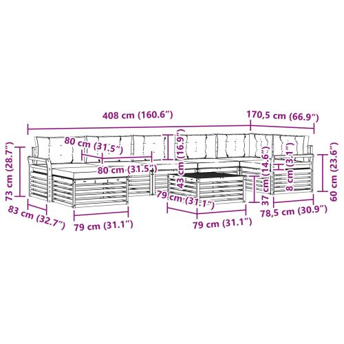 Комплекти дивани 8 pcs Натурален и Бежов Солидно акациево дърво
