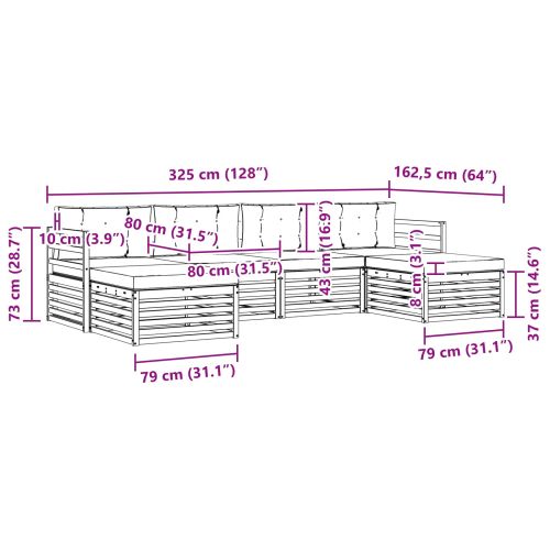 Комплекти дивани 6 pcs Натурален и Бежов Солидно акациево дърво