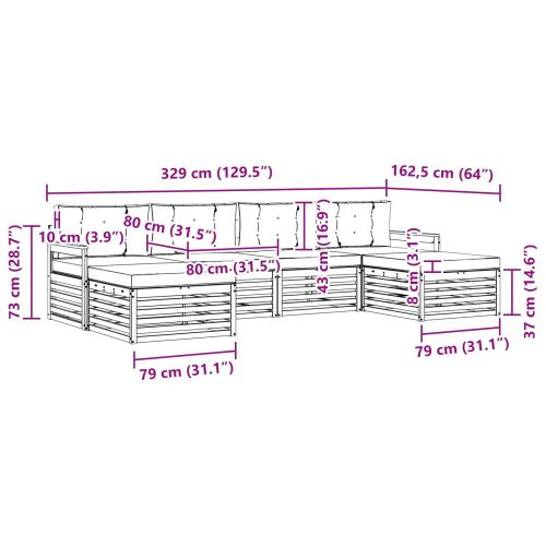 Комплекти дивани 6 pcs Натурален и Крема Солидно акациево дърво