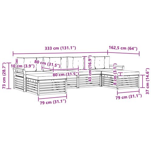 Комплекти дивани 6 pcs Натурален и Крема Солидно акациево дърво