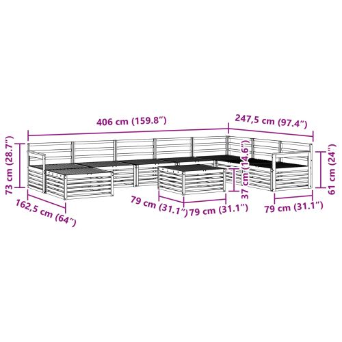 Комплекти дивани 9 pcs Естествен Солидно акациево дърво