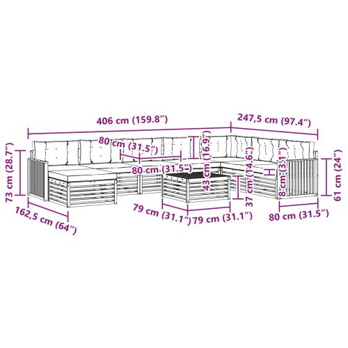 Комплекти дивани 9 pcs Натурален и Бежов Солидно акациево дърво