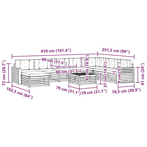 Комплекти дивани 9 pcs Натурален и Крема Солидно акациево дърво