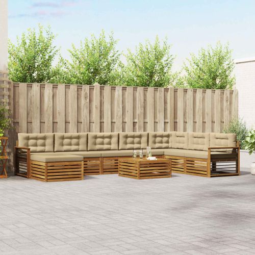 Комплекти дивани 9 pcs Натурален и Бежов Солидно акациево дърво