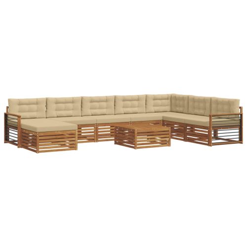 Комплекти дивани 9 pcs Натурален и Бежов Солидно акациево дърво