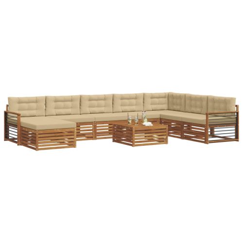 Комплекти дивани 9 pcs Натурален и Бежов Солидно акациево дърво
