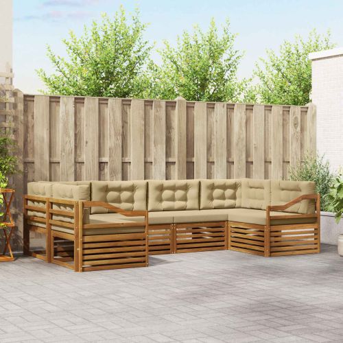 Комплекти дивани 6 pcs Натурален и Бежов Солидно акациево дърво