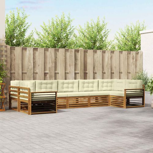 Комплекти дивани 7 pcs Натурален и Крема Солидно акациево дърво