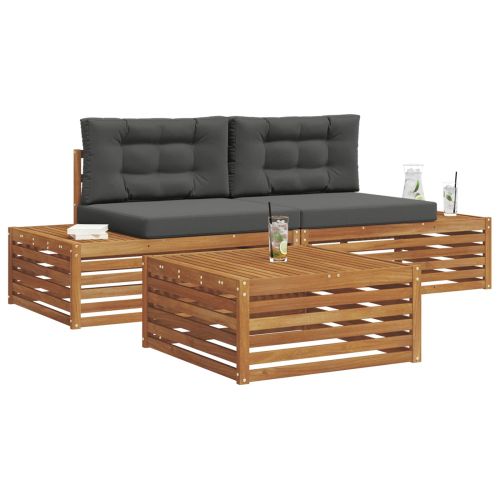 Комплект дивани за открито 3 Брой Натурален и Антрацит