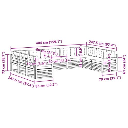 Комплекти дивани 9 pcs Натурален и Крема Солидно акациево дърво