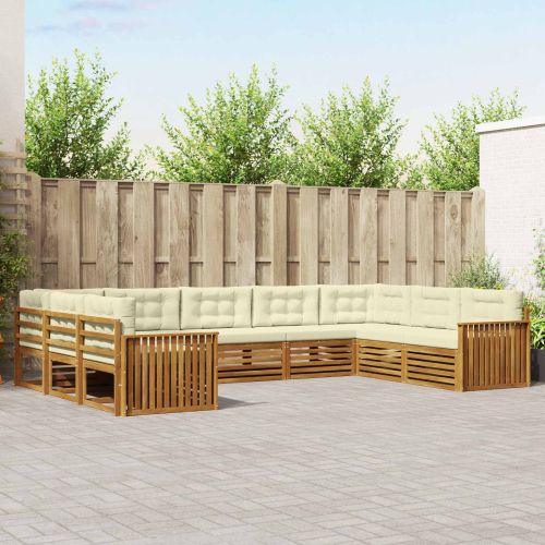 Комплекти дивани 9 pcs Натурален и Крема Солидно акациево дърво