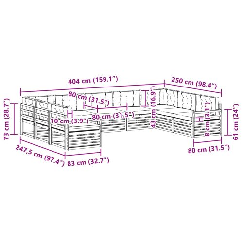 Комплекти дивани 9 pcs Натурален и Бежов Солидно акациево дърво