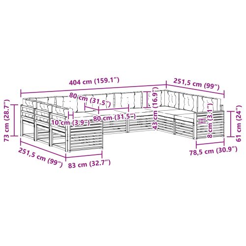 Комплекти дивани 9 pcs Натурален и Бежов Солидно акациево дърво
