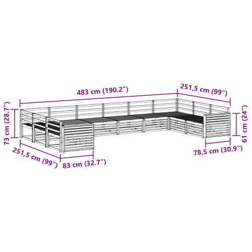 Комплекти дивани 10 pcs Естествен Солидно акациево дърво