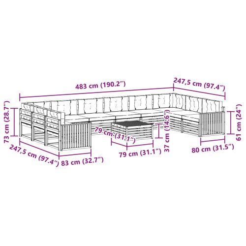 Комплекти дивани с възглавница 11 pcs Натурален и Крема