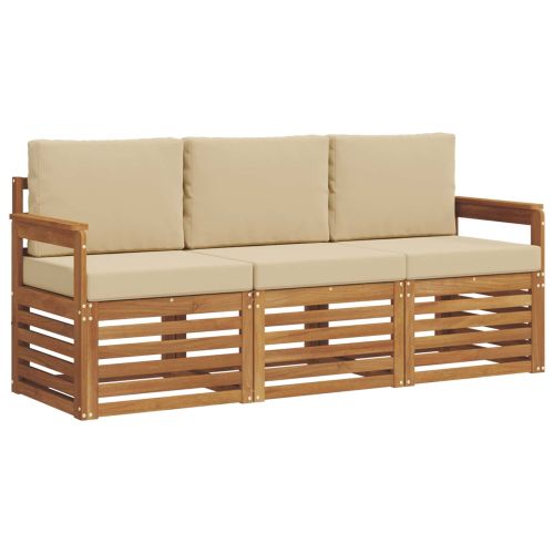 Комплекти дивани 3 pcs Натурален и Бежов Солидно акациево дърво