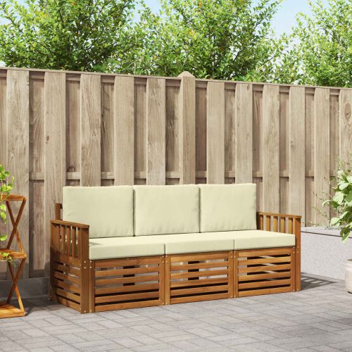 Комплекти дивани 3 pcs Натурален и Крема Солидно акациево дърво