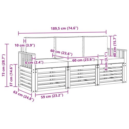 Комплекти дивани 3 pcs Натурален и Крема Солидно акациево дърво
