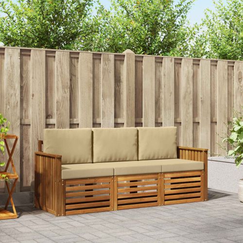 Комплекти дивани 3 pcs Натурален и Бежов Солидно акациево дърво