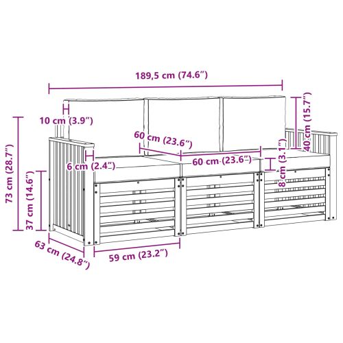 Комплекти дивани 3 pcs Натурален и Бежов Солидно акациево дърво