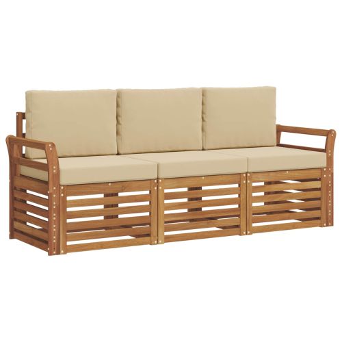 Комплекти дивани 3 pcs Натурален и Бежов Солидно акациево дърво
