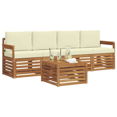 Комплекти дивани 5 pcs Натурален и Крема Солидно акациево дърво