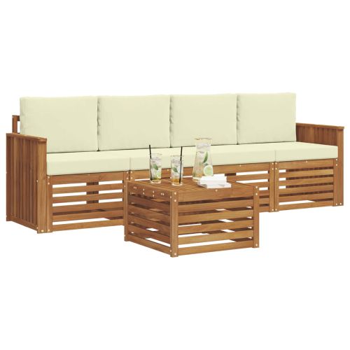 Комплекти дивани 5 pcs Натурален и Крема Солидно акациево дърво