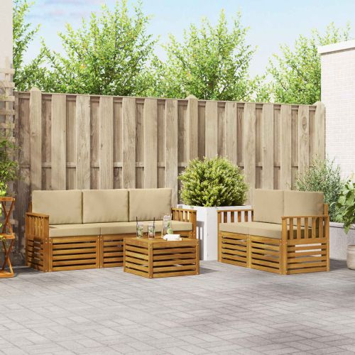 Комплекти дивани 6 pcs Натурален и Бежов Солидно акациево дърво