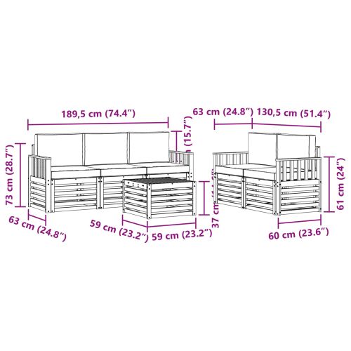 Комплекти дивани 6 pcs Натурален и Бежов Солидно акациево дърво