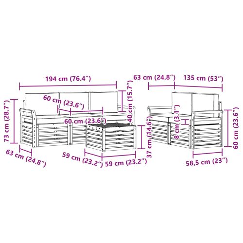 Комплекти дивани с възглавница 6 pcs Натурален и Антрацит