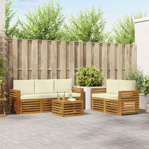 Комплекти дивани 6 pcs Натурален и Крема Солидно акациево дърво