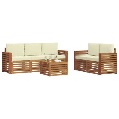 Комплекти дивани 6 pcs Натурален и Крема Солидно акациево дърво