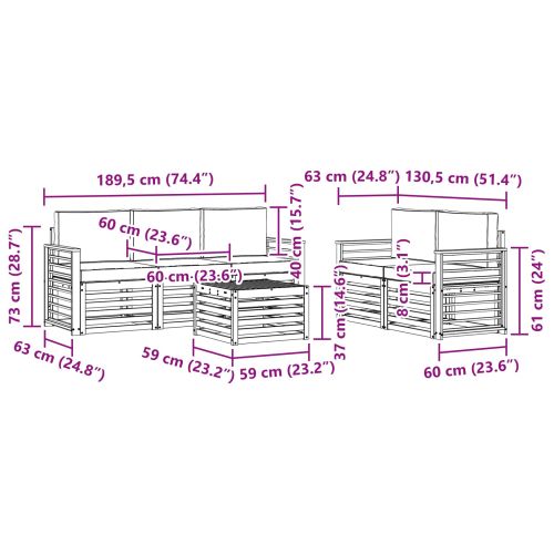 Комплекти дивани 6 pcs Натурален и Крема Солидно акациево дърво