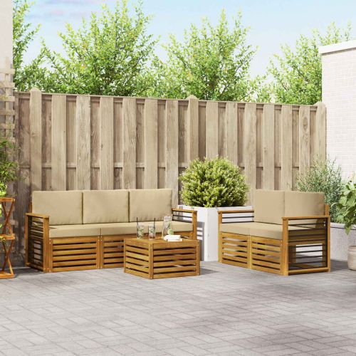 Комплекти дивани 6 pcs Натурален и Бежов Солидно акациево дърво