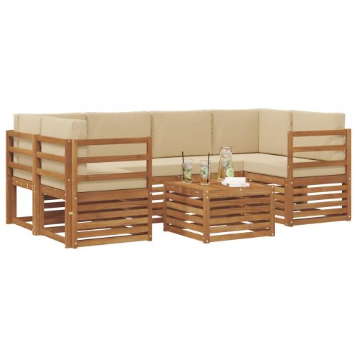 Комплекти дивани 7 pcs Натурален и Бежов Солидно акациево дърво