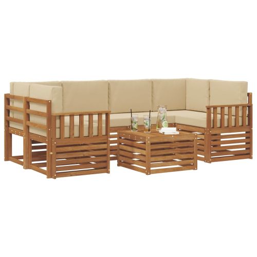 Комплекти дивани 7 pcs Натурален и Бежов Солидно акациево дърво