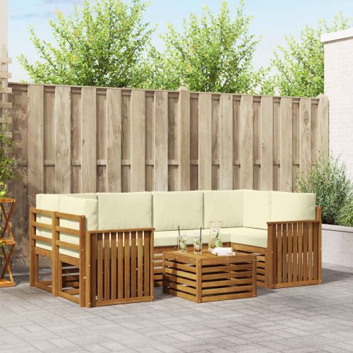 Комплекти дивани 7 pcs Натурален и Крема Солидно акациево дърво